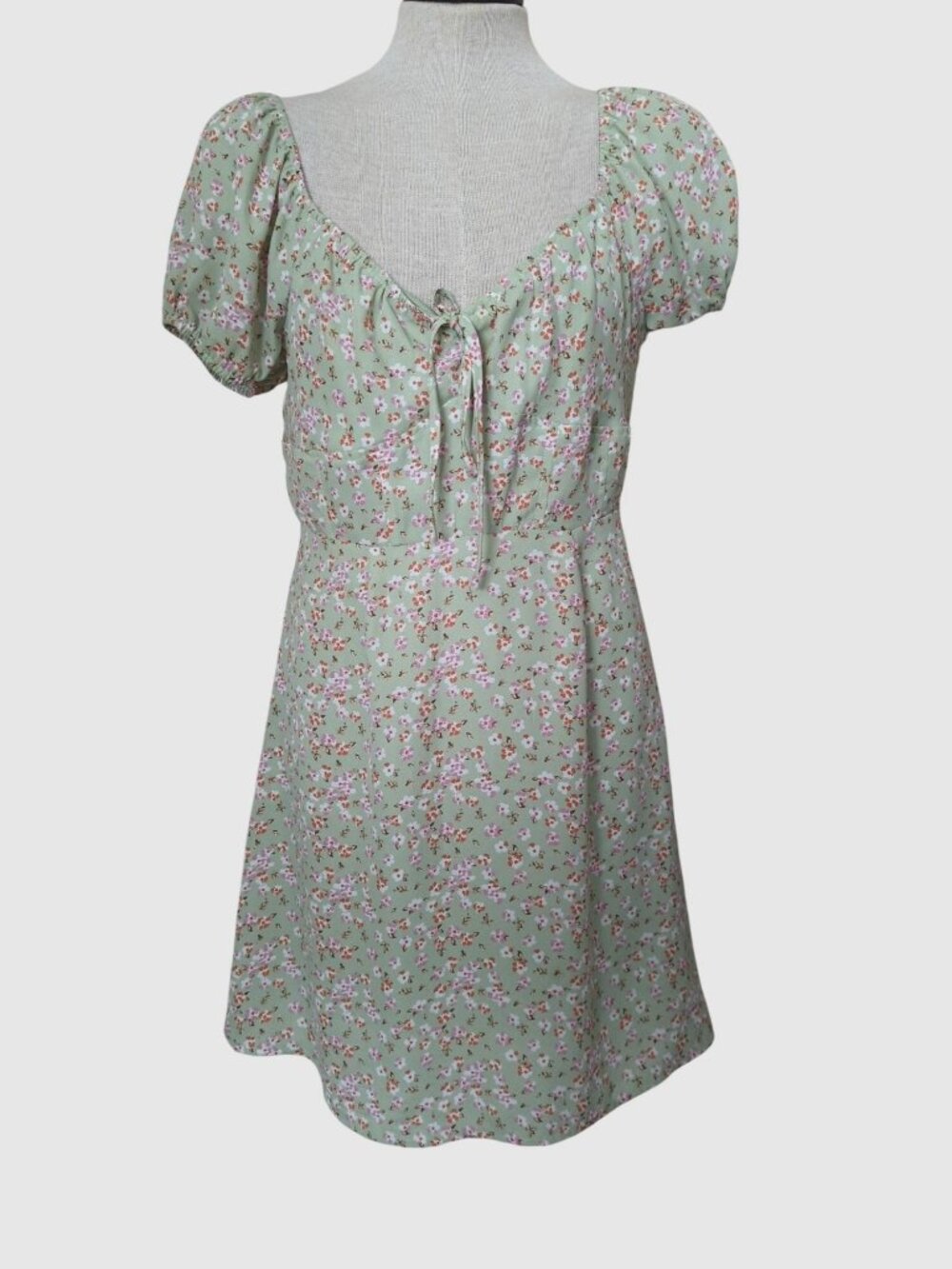 Altard State Floral Print Light Green Puff Sleeve Mini Dress L-lp